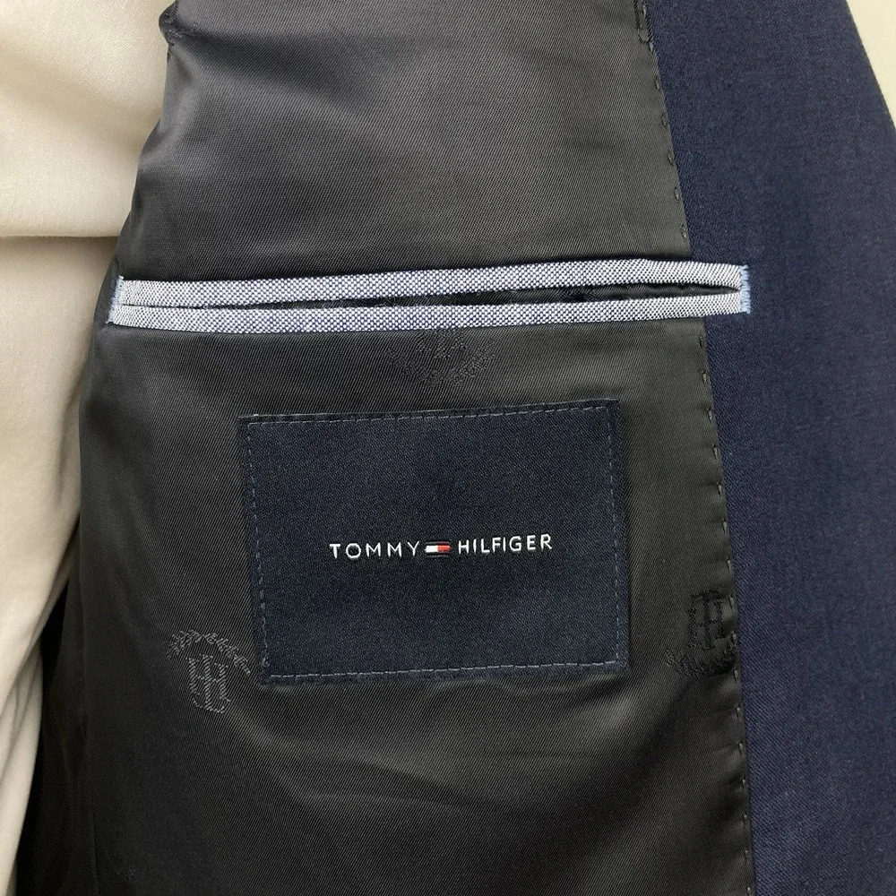Tommy Hilfiger Mens Modern-Fit Suit Jacket 42L Linen Navy Blue